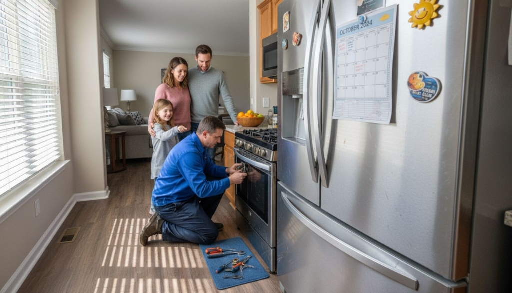 Technician converting home gas appliance in kitchen
