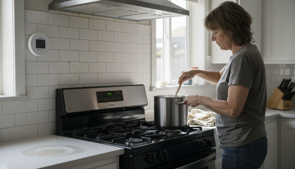 Homeowner cooking with gas stove and ventilation