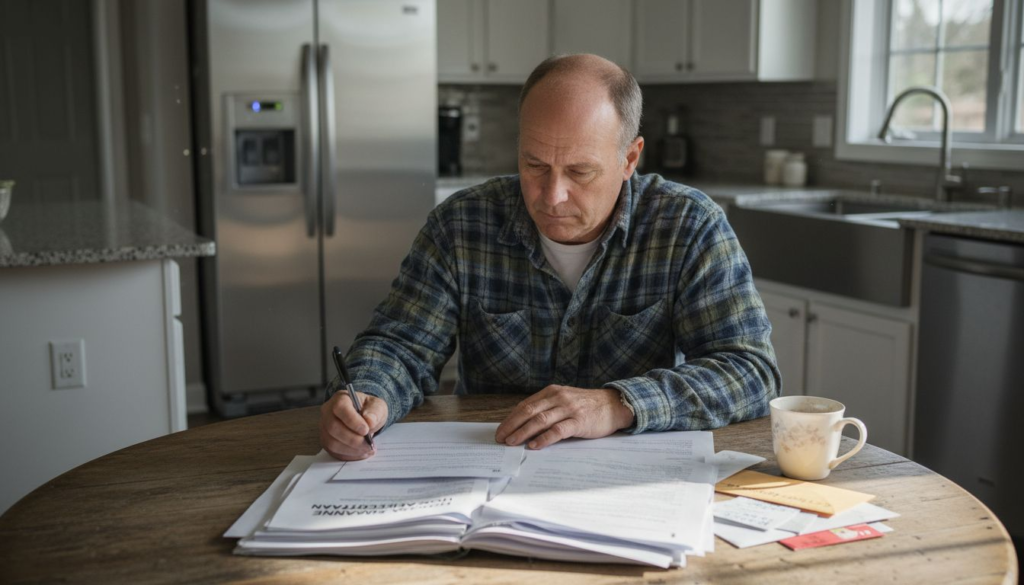 Homeowner looking over appliance warranty forms
