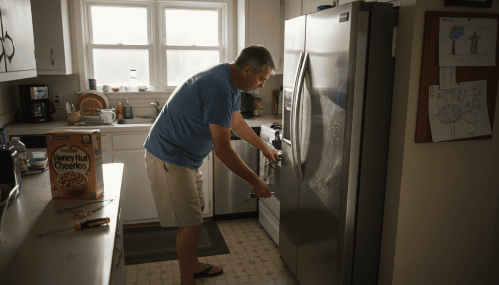 Homeowner prepping refrigerator for maintenance