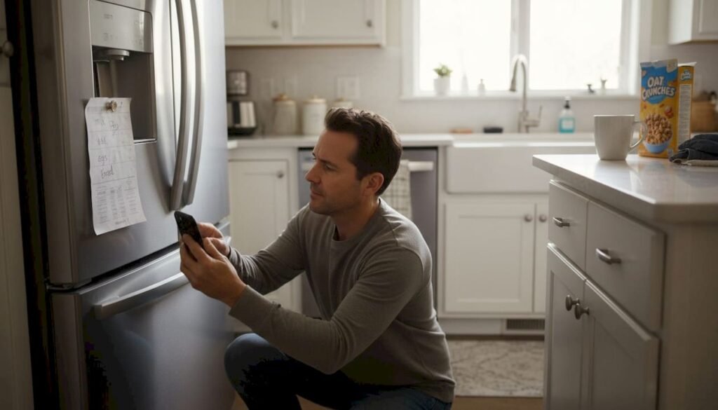 Homeowner checks refrigerator for appliance safety