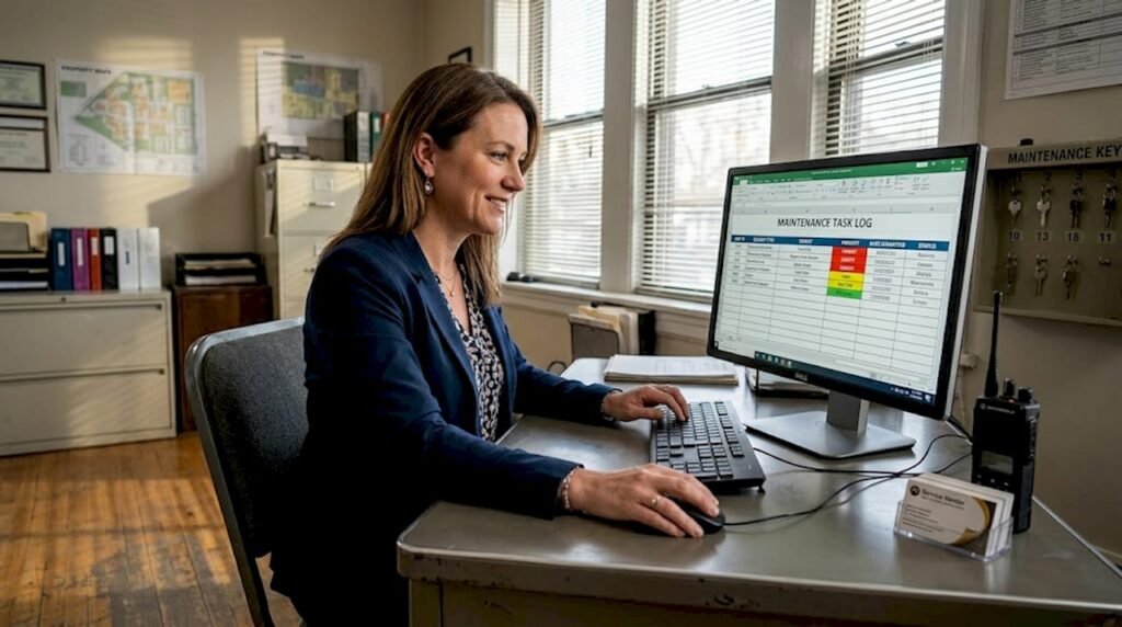 Property manager coordinates repairs from office