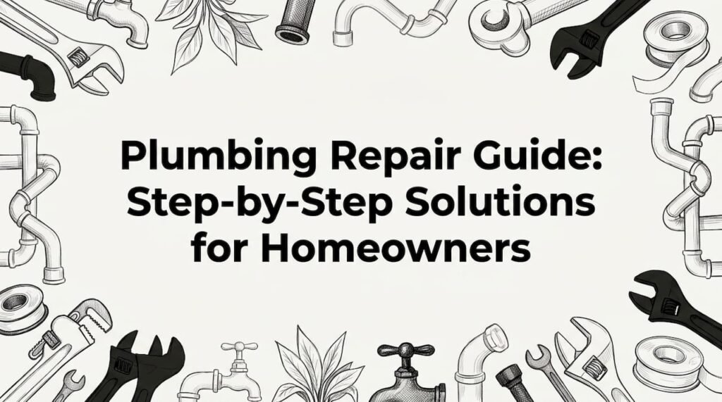 Hand-drawn plumbing tools framing blog title