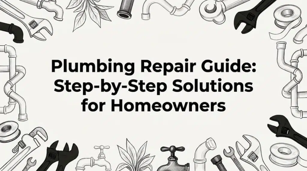 Hand-drawn plumbing tools framing blog title