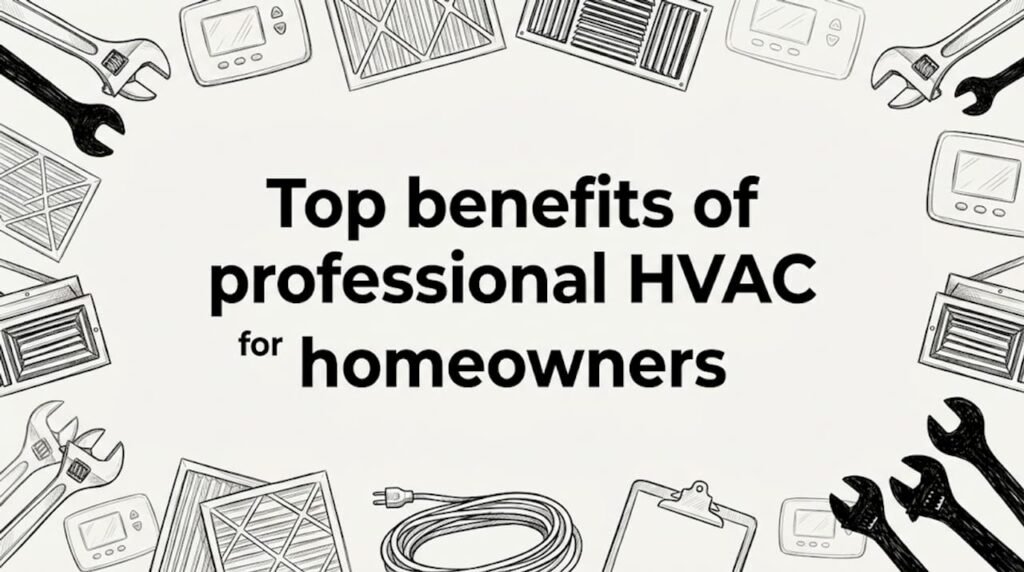 Decorative HVAC tools and home props frame a clean blog title card