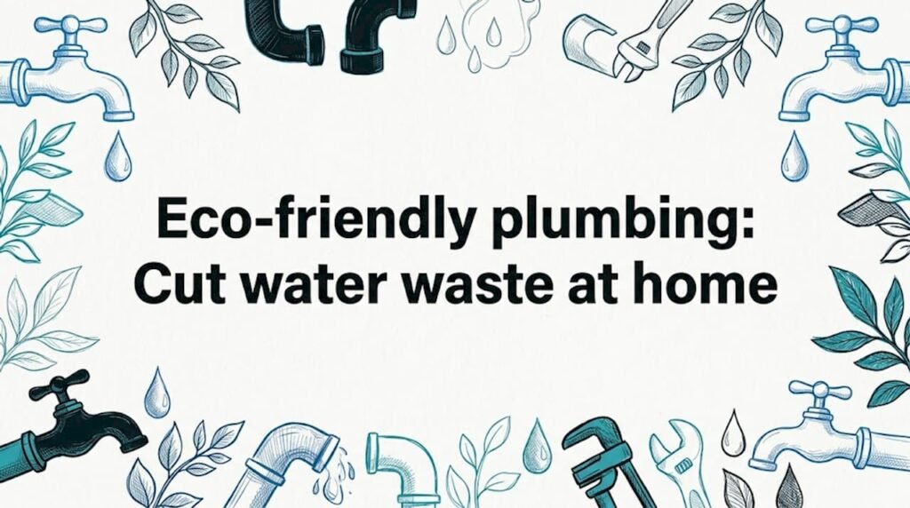 Hand-drawn plumbing and botanical corner border illustration