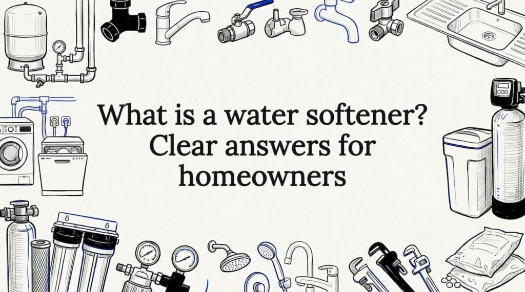 Hand-drawn water softener title card illustration