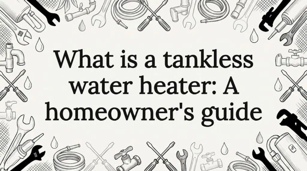Decorative blog title card with water heater tools