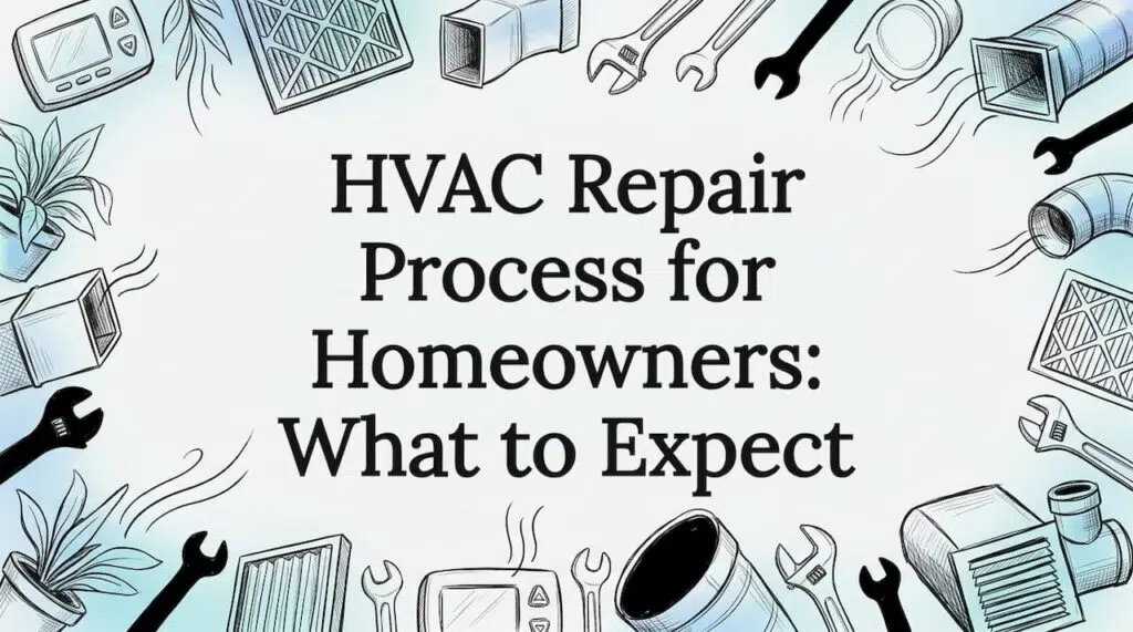 Hand-drawn HVAC tools framing a clear title zone