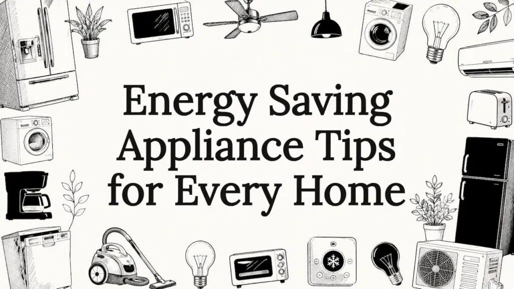 Decorative title card illustration with home appliances