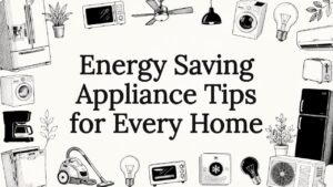 Decorative title card illustration with home appliances