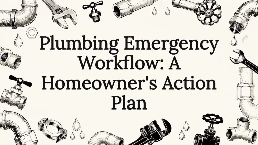 Decorative plumbing emergency title card illustration