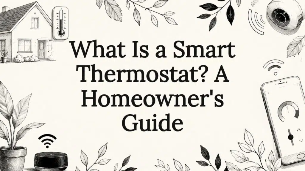 Decorative title card illustration with smart thermostat theme
