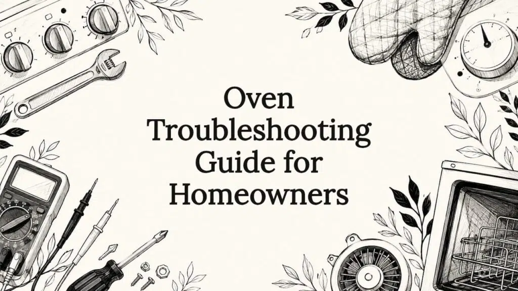 Decorative title card with oven tools and botanicals