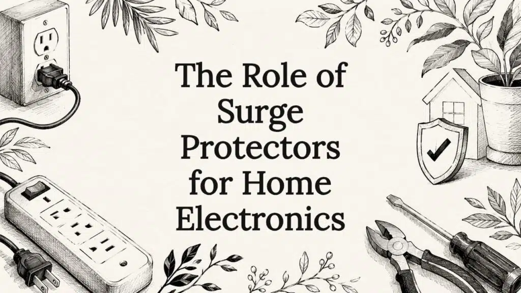 Decorative hand-drawn title card illustration for surge protector