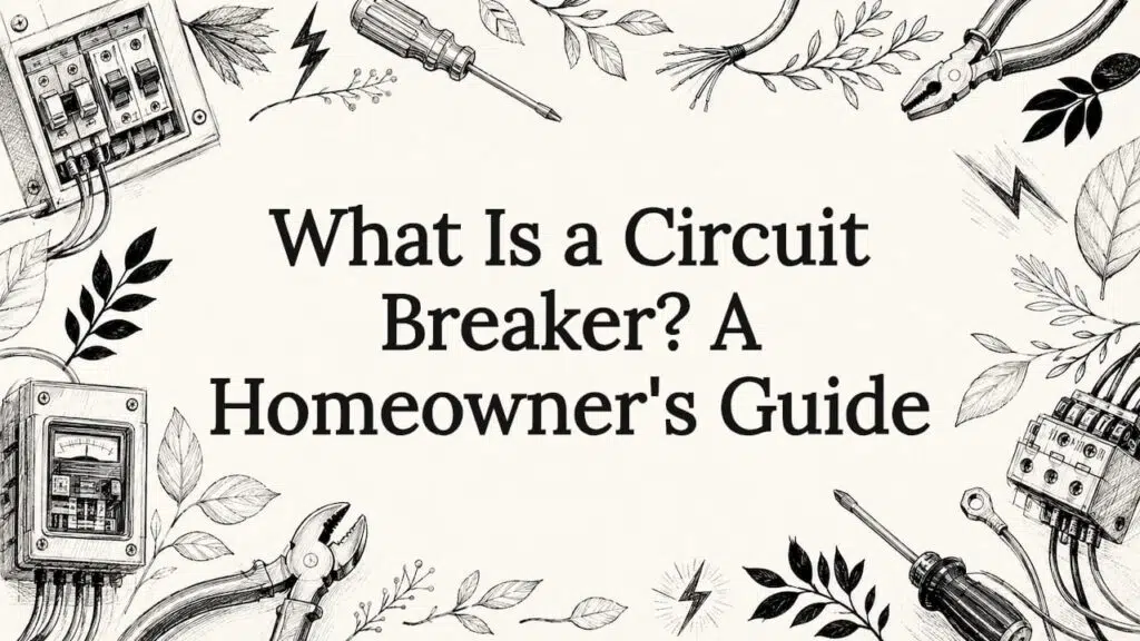 Decorative title card illustration with electrical and natural motifs