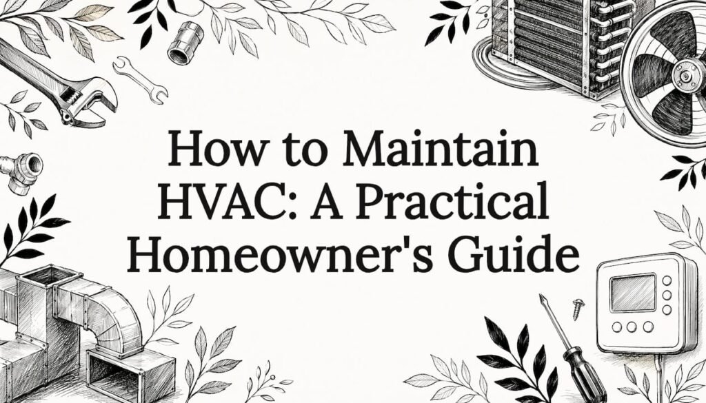 Decorative hand-drawn title card illustration for HVAC maintenance article