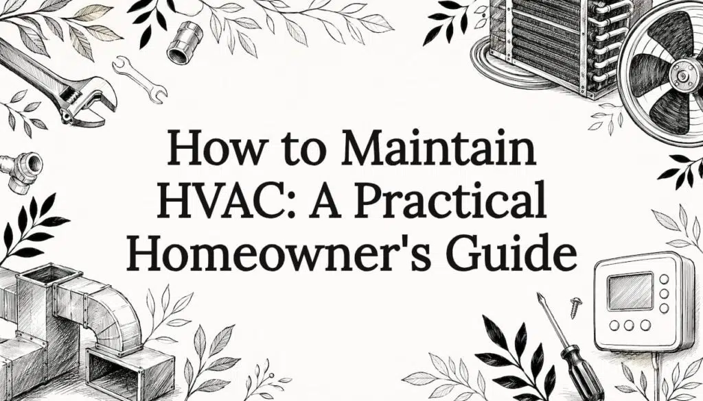Decorative hand-drawn title card illustration for HVAC maintenance article