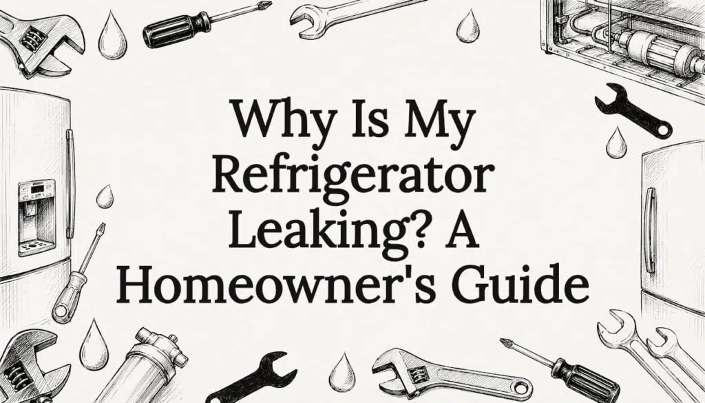 Decorative title card illustration with refrigerator tools