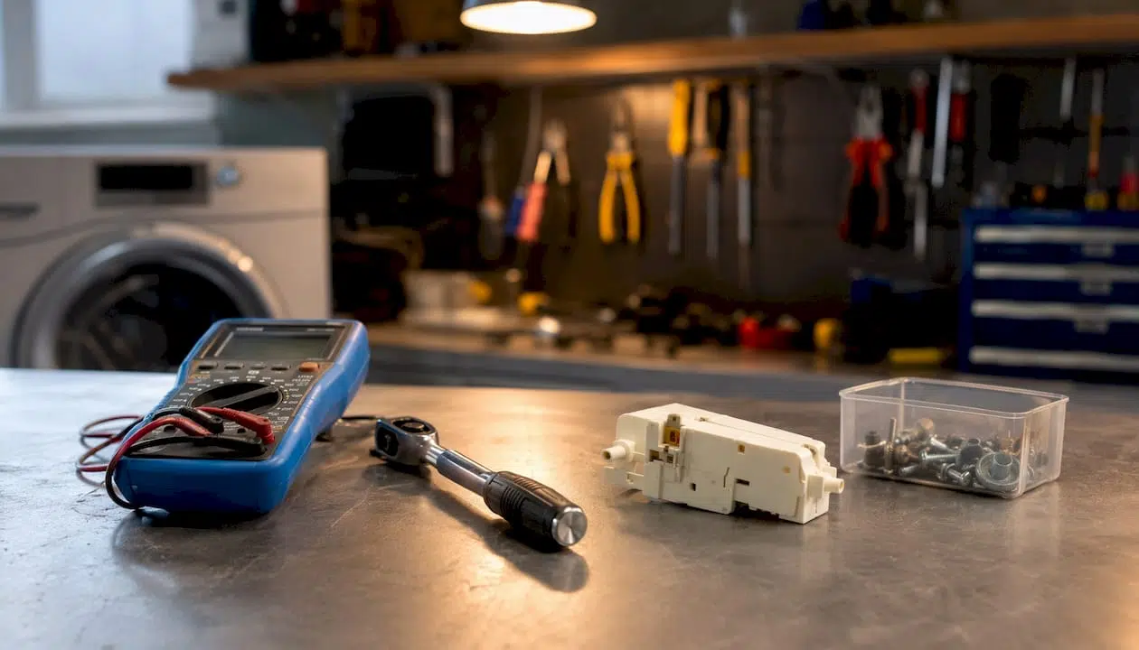 Close-up of washing machine repair tools