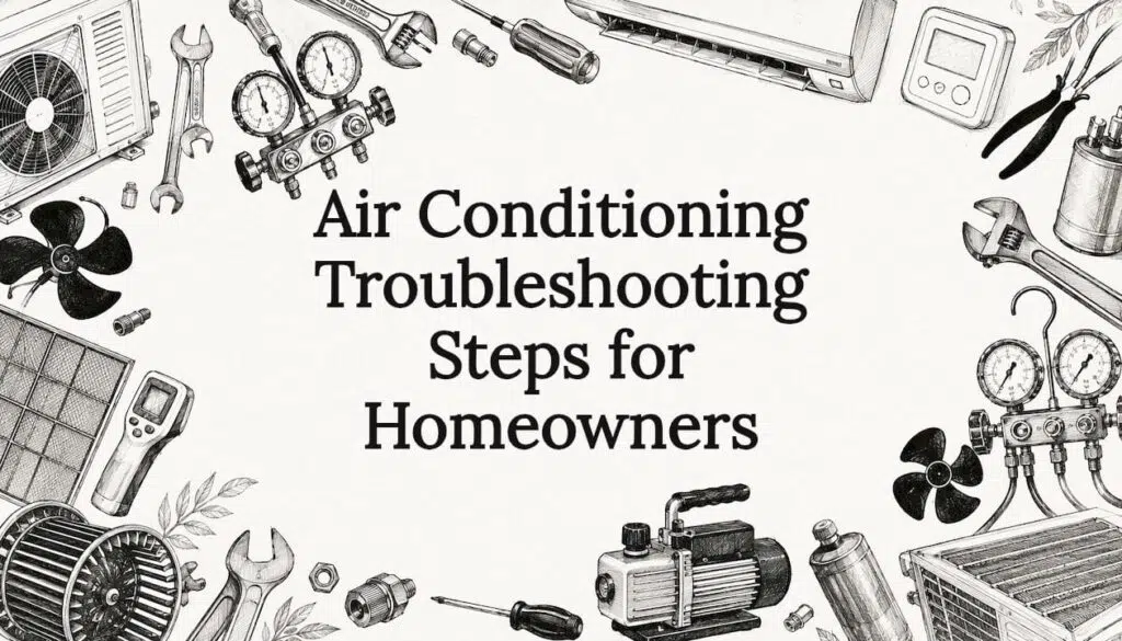 Decorative title card illustration with air conditioning tools