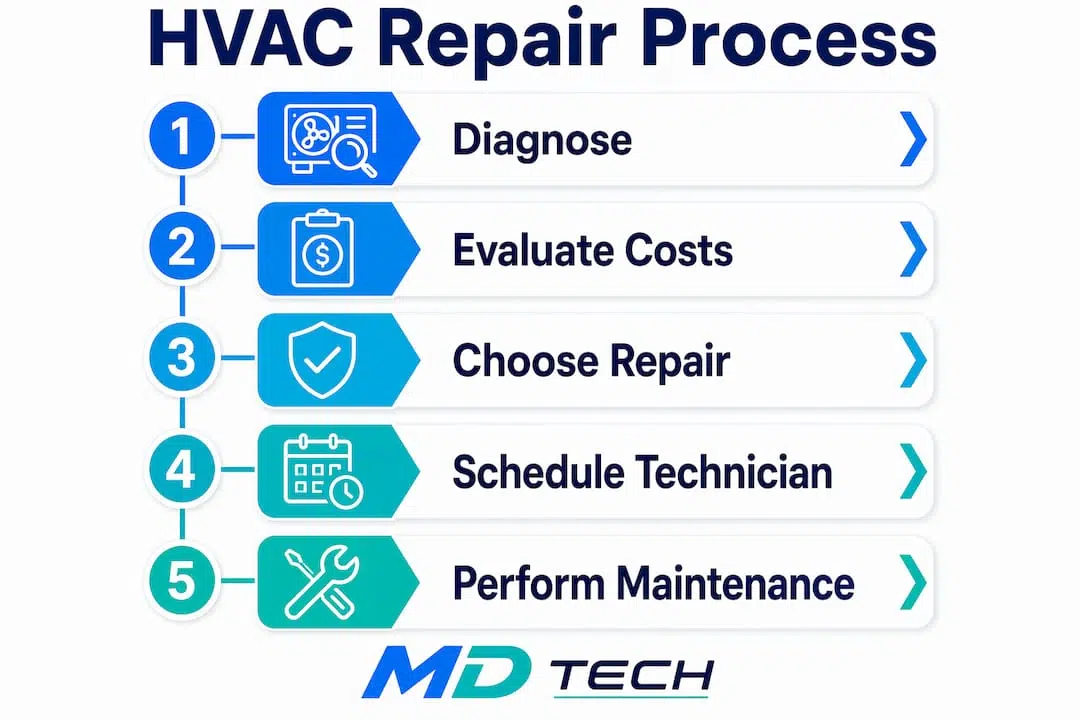Infographic showing HVAC repair steps and costs