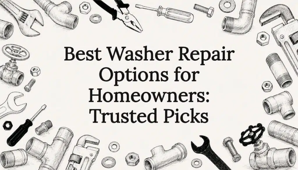 Decorative title card illustration for washer repair article