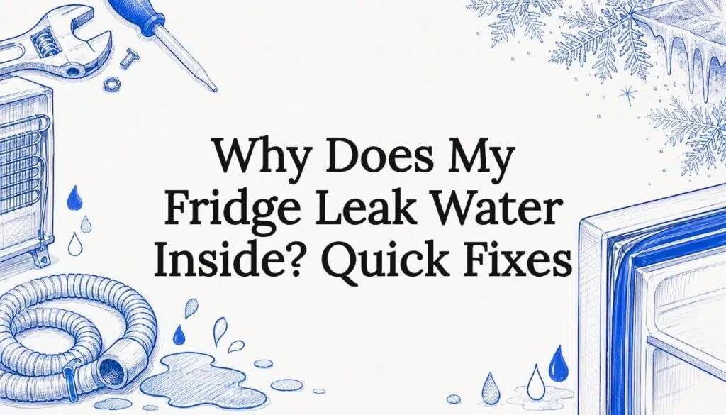 Decorative title card illustration for fridge leak