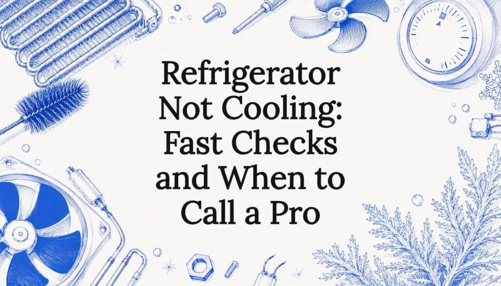 Decorative refrigerator repair title card illustration