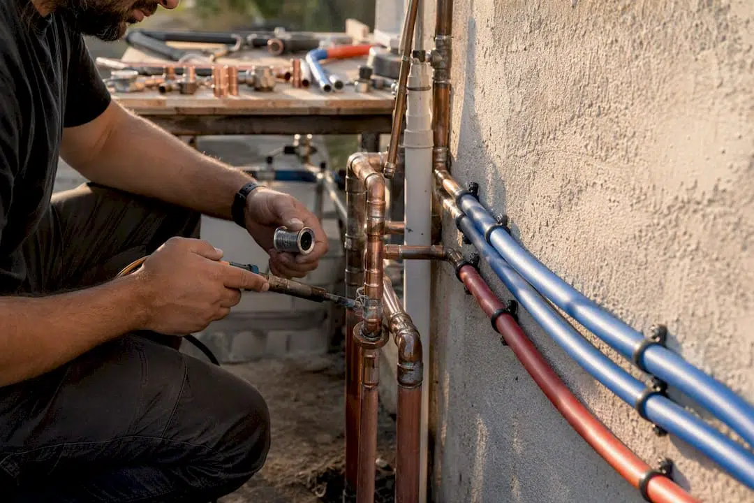 Plumber fitting copper and PEX pipes