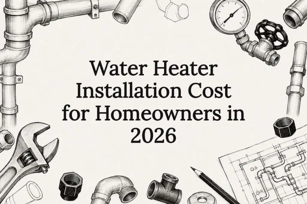 Decorative title card illustration with plumbing tools and motifs