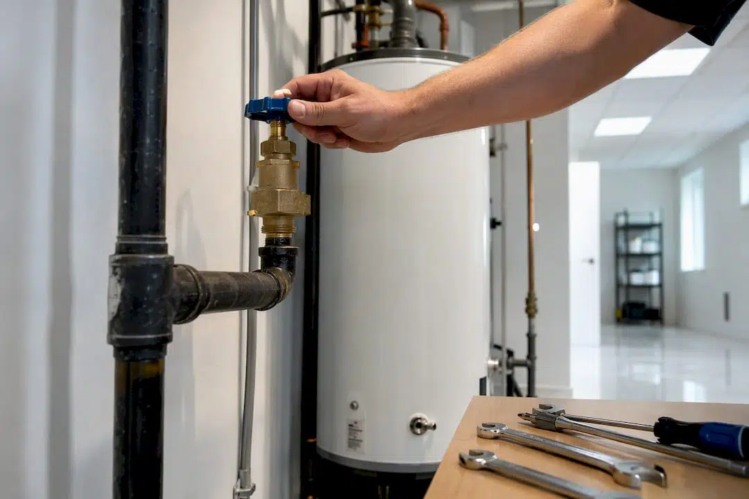 Hand turning main water shutoff valve