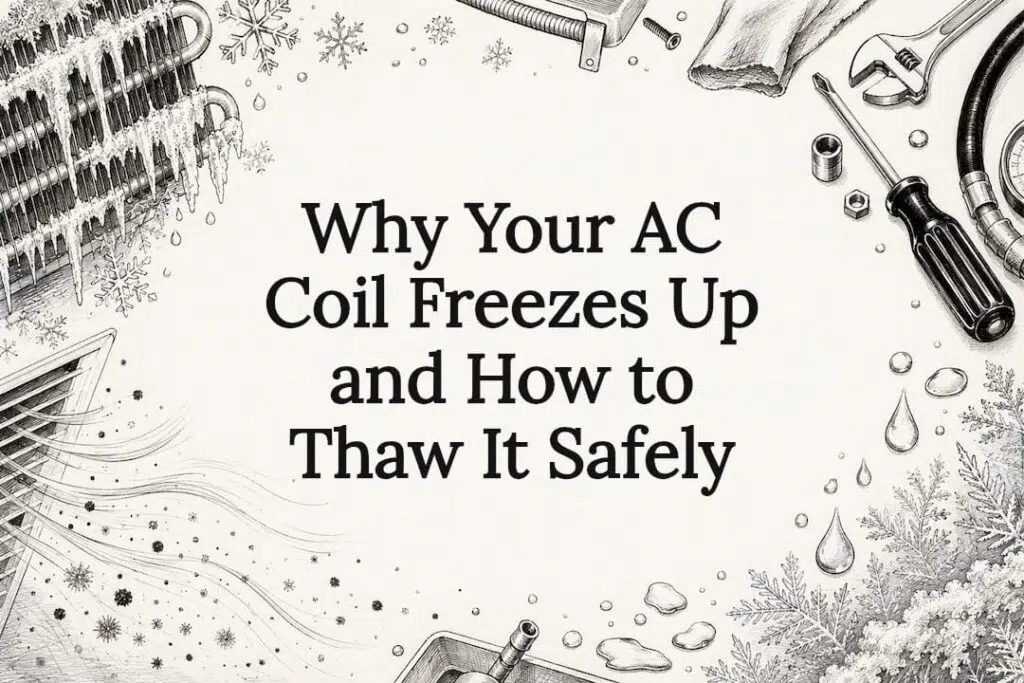 Decorative AC coil freeze-up title card illustration