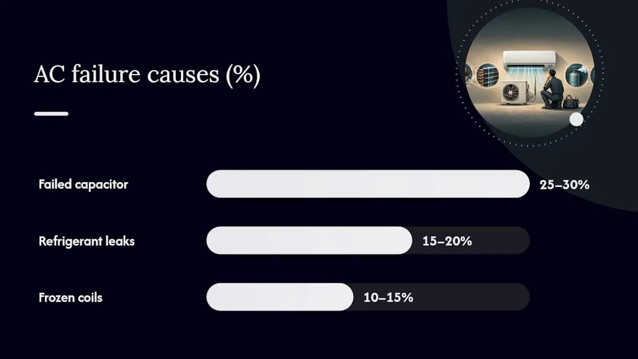 Diagram comparing common AC failure causes and their occurrence rates