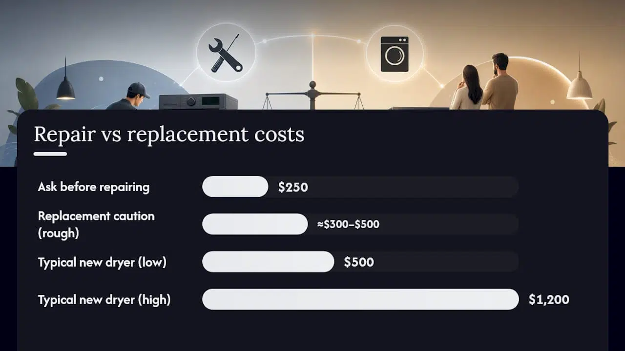 Comparison chart of repair versus replacement costs for dryers
