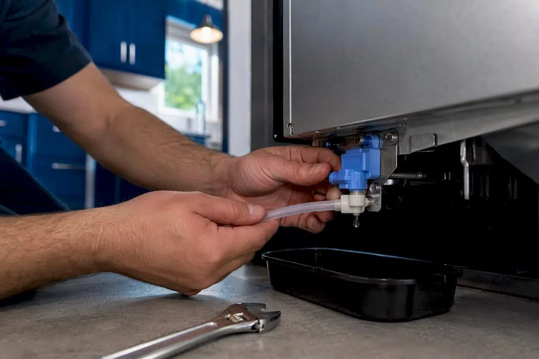 Technician inspecting ice maker water valve