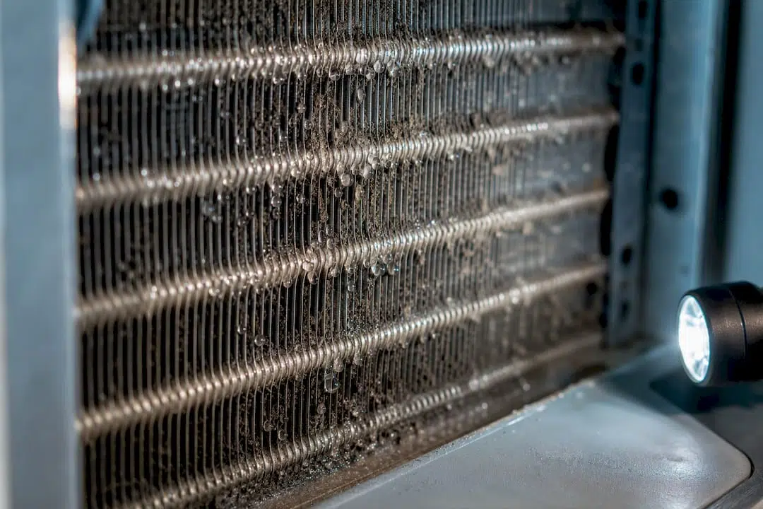 Moisture and dust on evaporator coil fins