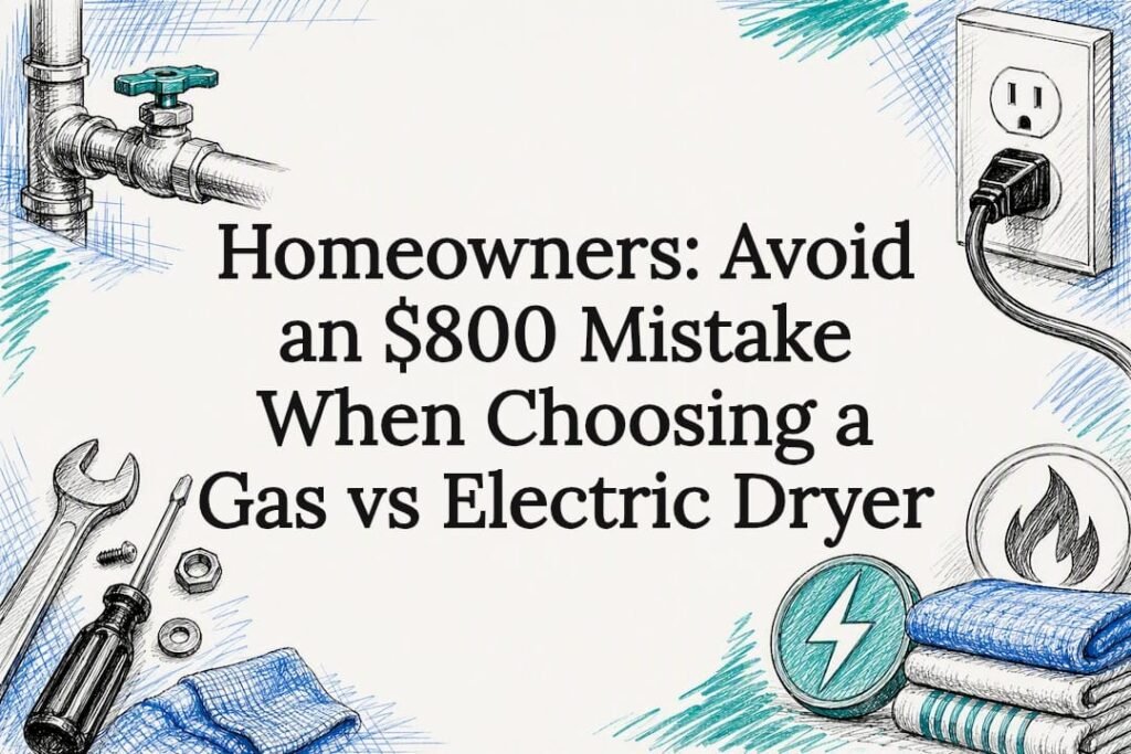 Decorative gas and electric dryer comparison title card
