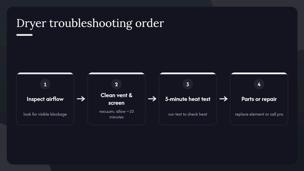 Dryer troubleshooting order from airflow to repair