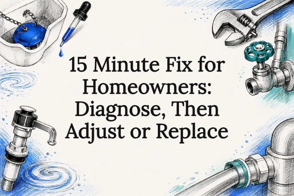 Decorative toilet repair diagnostic title card