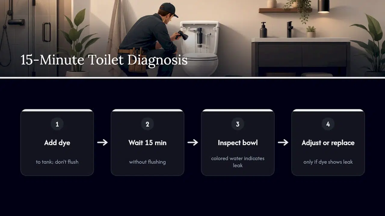 Fifteen-minute toilet dye test decision path
