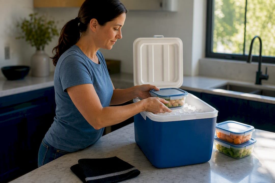 Perishables stored in an ice-filled cooler