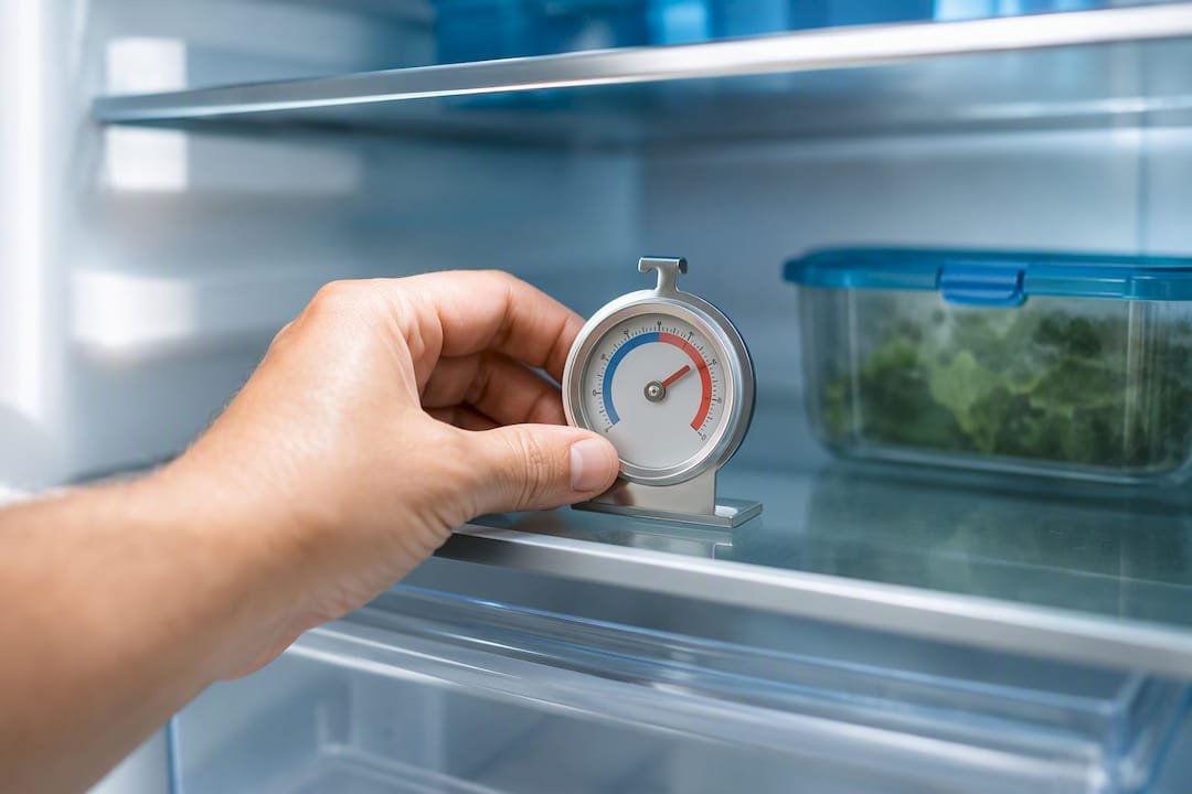 Thermometer checking refrigerator compartment temperature