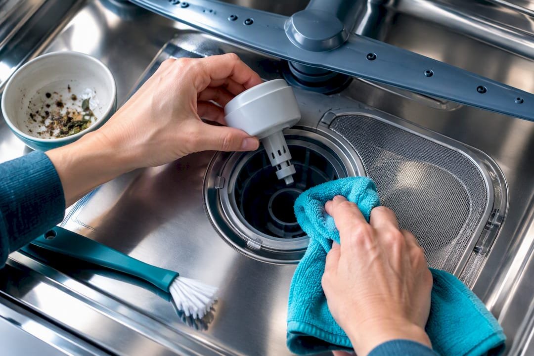 Hand checking dishwasher float well