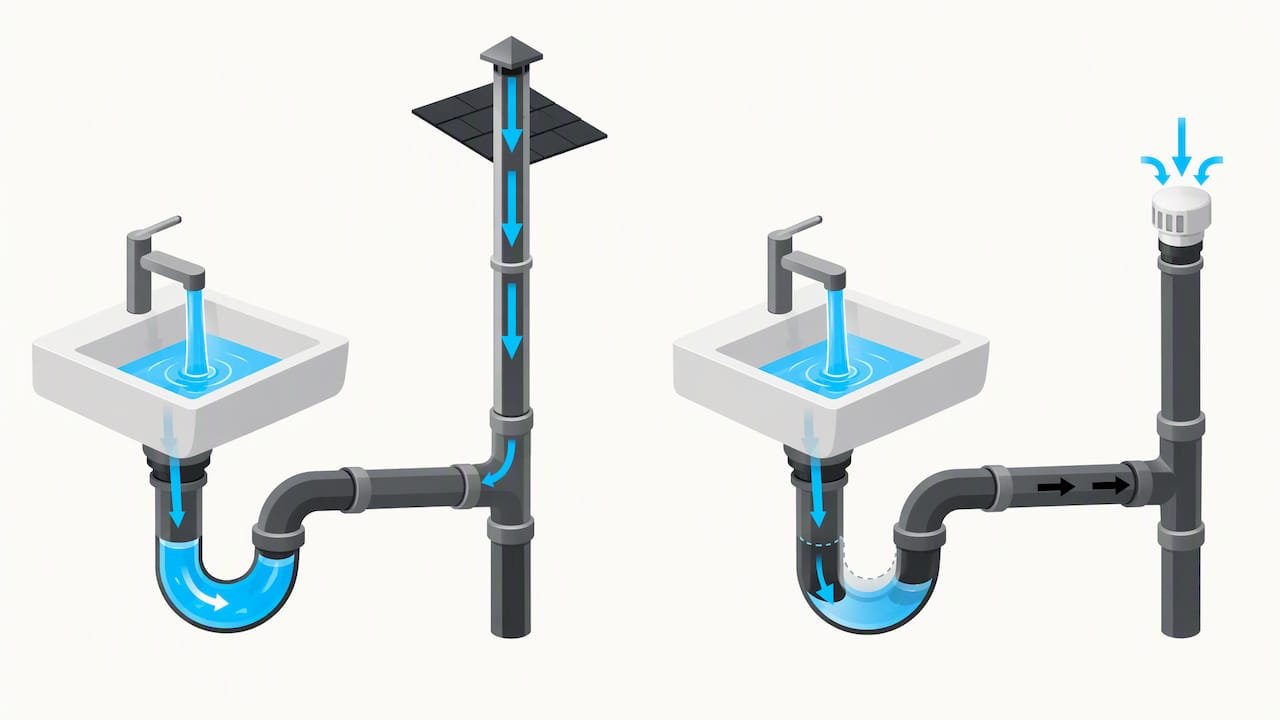 Drain vent and trap siphoning illustration