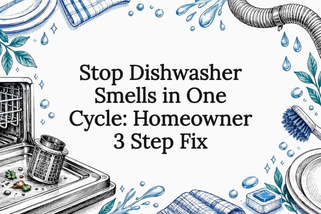 Hand-drawn dishwasher title card with filter details