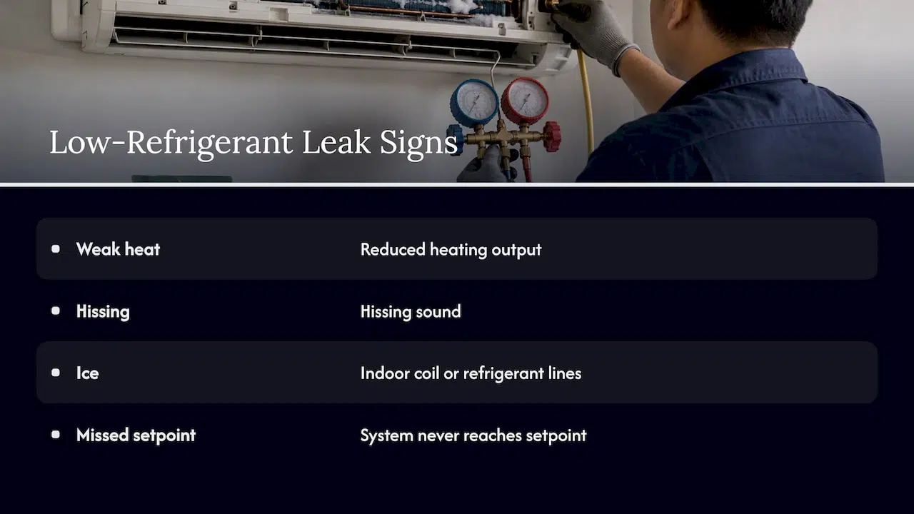 Four signs associated with a refrigerant leak